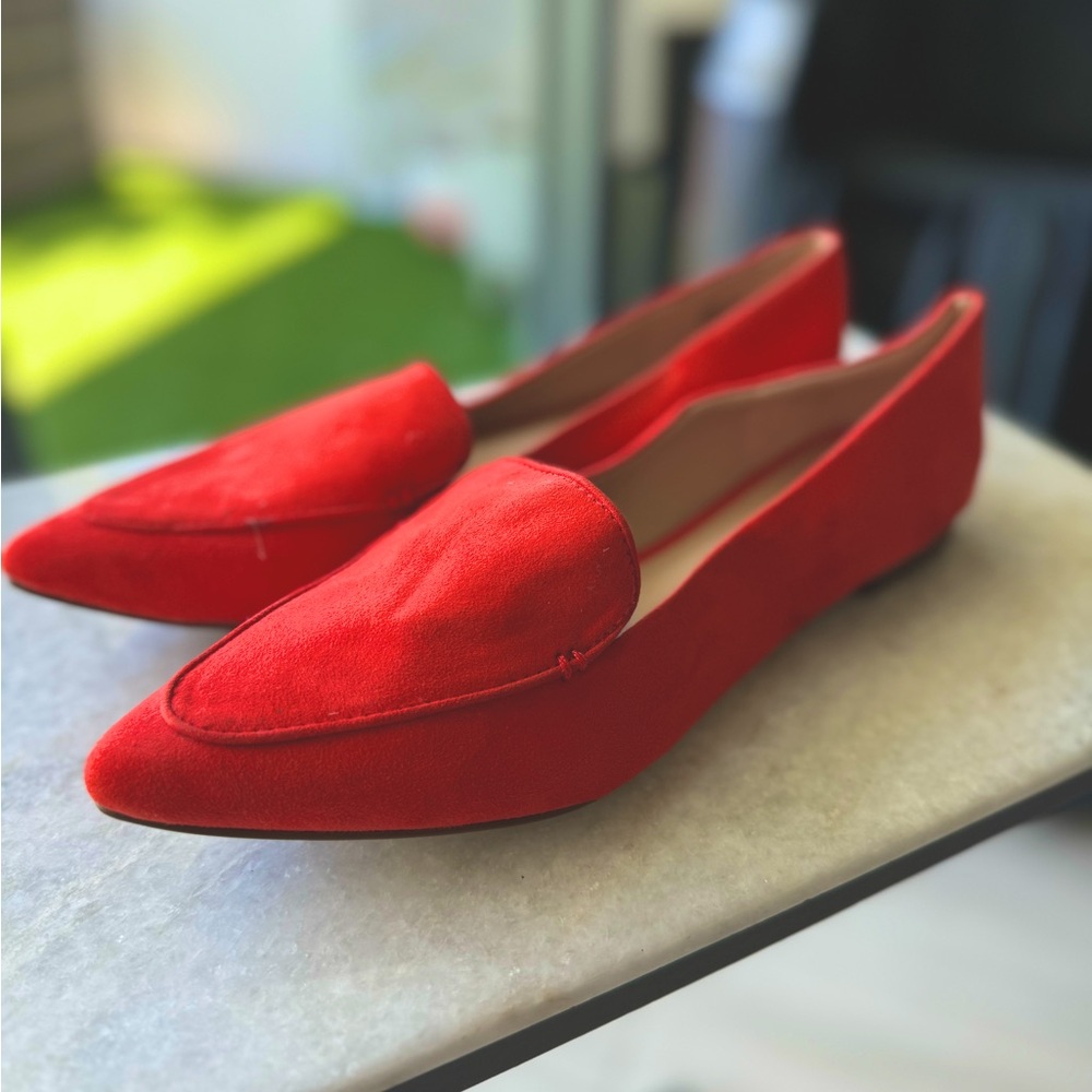 Red velvet triangle toe loafers- Kelly and Katie